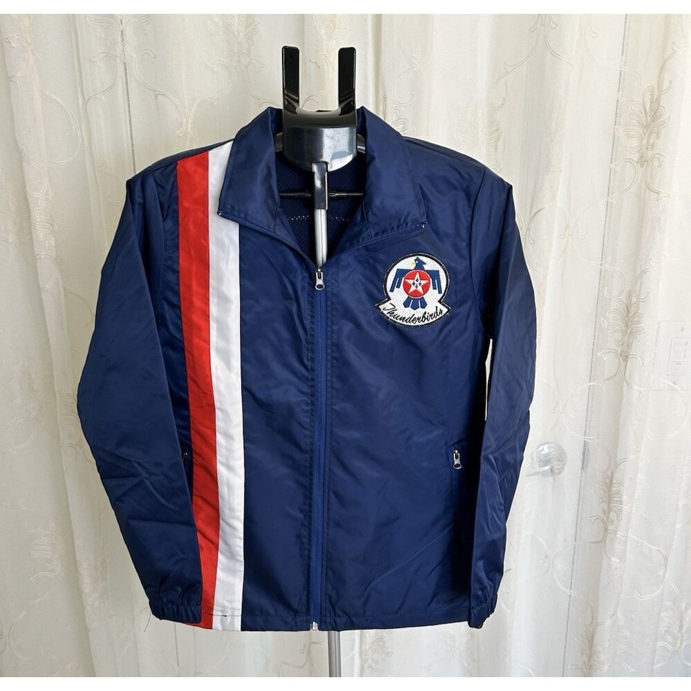 Vintage USAF Thunderbirds Air Show Windbreaker Track Jacket Blue Embroidered Med